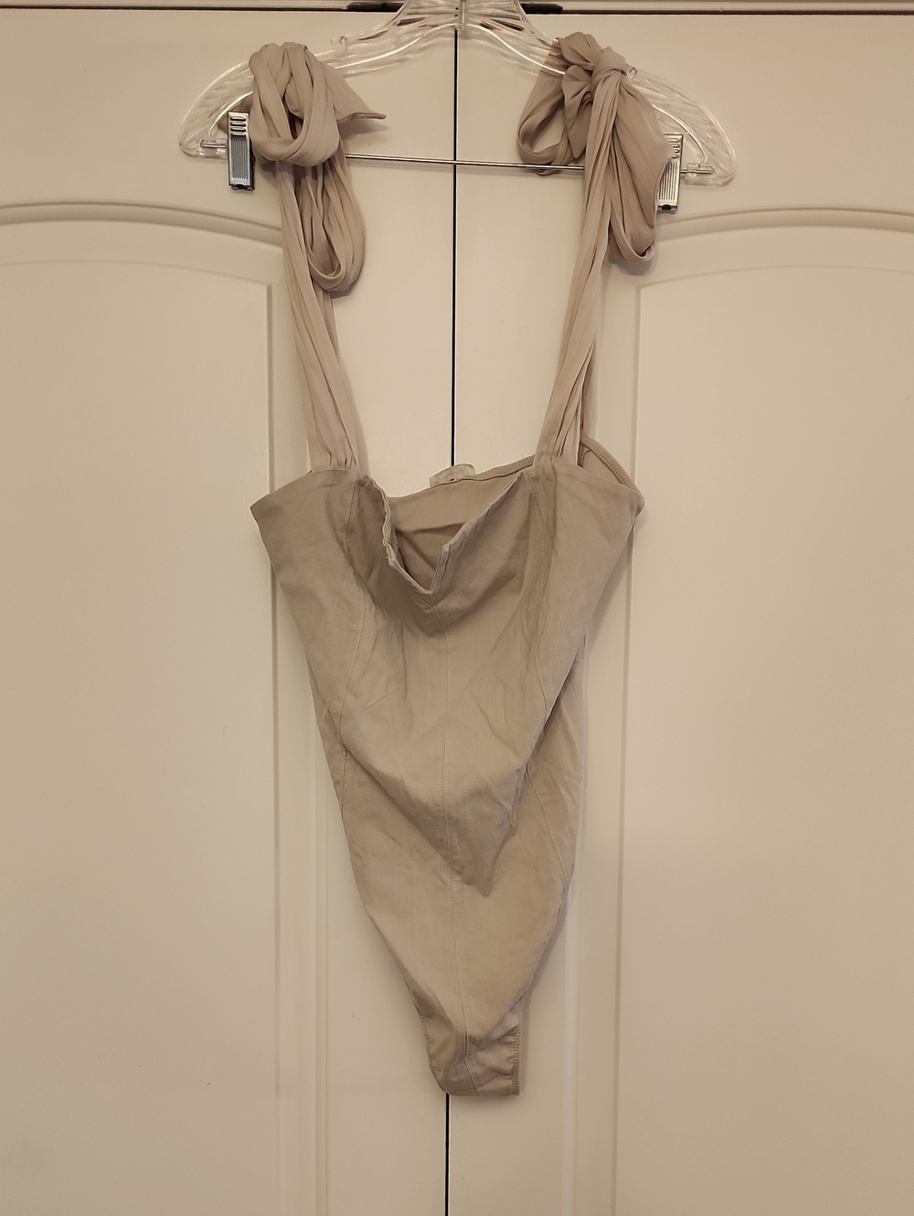 Free People Beige Tie-Shoulder Bodysuit